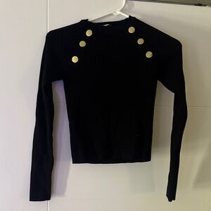 Zara Black Ribbed Sweater with Gold Buttons